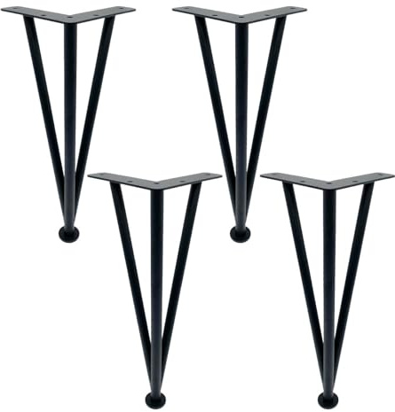 Pxzybd 4 Pieces Pieds De Table en Épingle À Cheveux,Pieds De Meuble Réglables,Jambes De Meuble en Métal,avec Vis Et Protecteurs De Sol,Noir/Or/Argent/Champagne,Antidérapants,Black-15cm(5.9in)