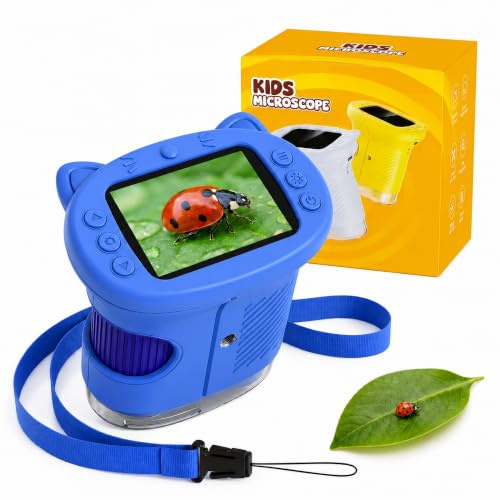 OAEBLLE Kids Microscope, 1000X Handheld Digital Pocket Microscope with 2.4 IPS Screen & 8 LEDs, Rechargeable STEM Educational Science Toy for Outdoor Exploration, Gift for Boys Girls Age 4-12, Blue