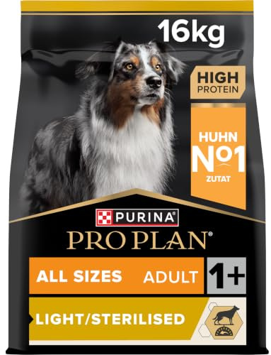 Purina Pro Plan Adult Light/Sterilised, Hundefutter trocken, Reich an Huhn, für kastrierte Hunde, 1er Pack (1 x 16kg)