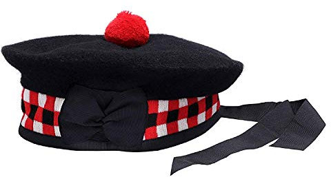 SHYNE KILTS U.K 100% Pure Wool Scottish Balmoral Diced Hat Red,White & Black Balmoral Hat (62)