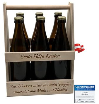 KF-Holz 6er Bierträger mit persönlicher Gravur, Flaschenträger, Männerhandtasche, Bierkasten