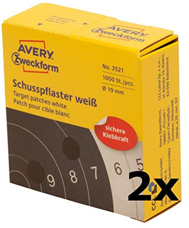 AVERY Zweckform 3521 Schusspflaster (Ø 19 mm, vorgedruckt) 2 Rollen (weiß, 2000 Stück)