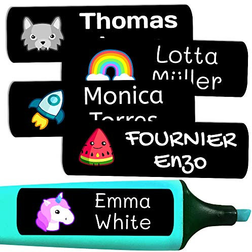 50 personalisierte Klebeetiketten, 6 x 2 cm, zur Kennzeichnung von Objekten, Büchern, Lunchboxen, etc. Color Schwarz