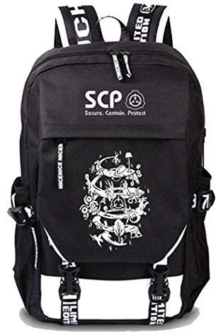 WANHONGYUE SCP Anime Cosplay Rucksack Schultasche Laptop Backpack mit USB-Ladeanschluss Schwarz / 14