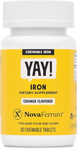 NovaFerrum Yay | Chewable Iron Supplement for Kids & Adults Ages 4 and Over | 18mg of Iron | 90 Servings | Sugar Free | Vegan | Gluten Free | Orange Flavor
