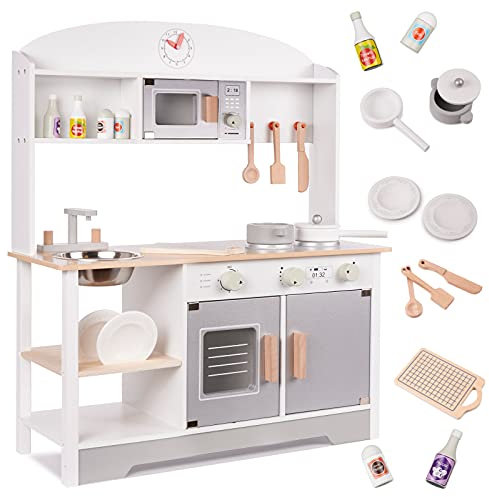 Kinderküche aus Holz, Spielküche aus Holz Spüle, Backofen, (Modell 4)