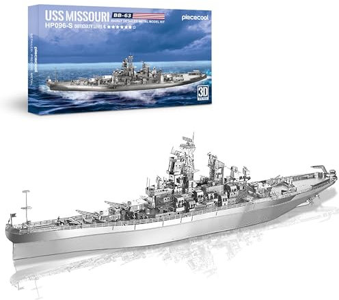 piececool 3D Puzzle Metall Schlachtschiff Missouri, 3D Metall Puzzle Militärmodell für 340 Edelstahl, Ganzes Metal, 100% Wiederherstellen, Geburtstagsgeschenk, Modellbausatz Erwachsene, 155 Teile