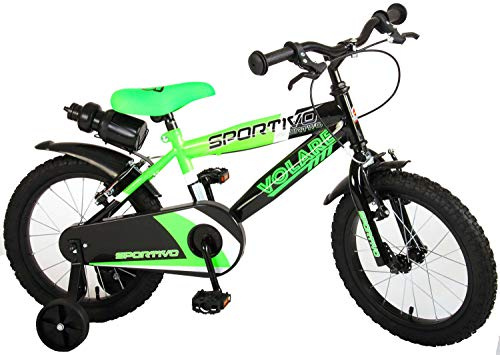 Volare Sportivo Kinderfahrrad - Jungen - 16 Zoll - Neongrün Schwarz - Zwei Handbremsen - 95% zusammengebaut