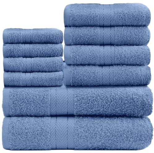 GC GAVENO CAVAILIA Weiche Handtücher – 10-teiliges Badezimmer-Handtuch-Set, hochwertig, wasserabsorbierendes Handtuch, 4 Gesicht, 4 Hände, 2 Badetuch, 450 g/m² waschbare Handtücher, Blau