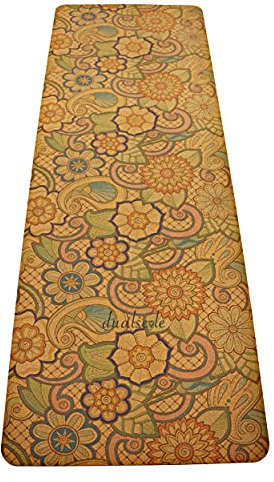 dualseele® Eco Yogamatte rutschfest aus Kork und Naturkautschuk mit Tragegurt (Flourishing Cocoon)