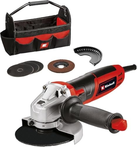 Einhell Winkelschleifer TC-AG 125/850 Kit (850 W, 12.000 min-1, max. Schnitttiefe 28 mm, max. Scheibendurchmesser 125 mm, inkl. 3x Trennscheibe, 1x Lamellenschleifteller & 1x Einhell Bag)