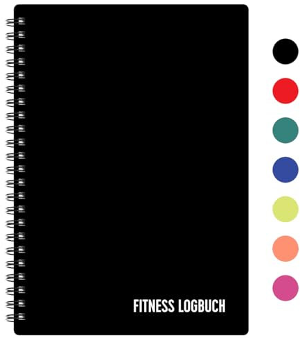 Fitness Logbuch Plastik-Cover Schwarz - undatiertes Workout-Tagebuch – A5-Format, dickes Papier, starke Bindung – stilvolles und minimalistisches Trainingstagebuch