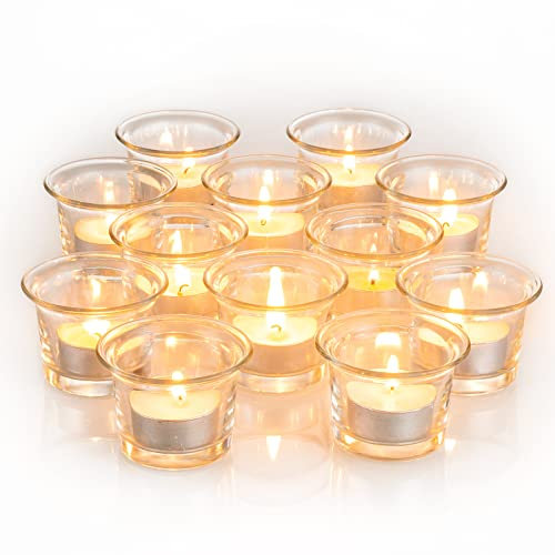Nuptio Bougeoir en Verre Votif - Lot de 12 Bougeoirs Clairs pour Bougies Chauffe-Plat Mini Porte-Bougies Vrac pour Bougies Flottantes Table Mariage Fête Dîner Noël Décorations Centre de Table