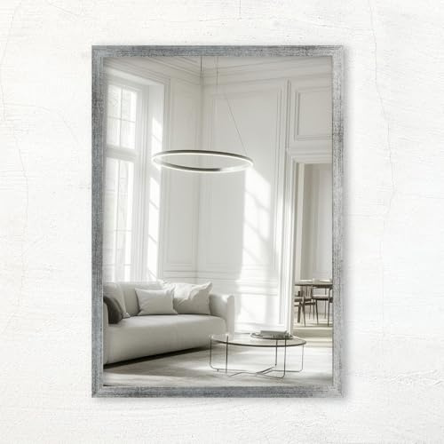 CLAMARO Vision Wandspiegel 75x75 cm Silber Gebürstet mit Rahmen, 300+ Größen wählbar, Echtglas-Spiegel im Hoch- & Querformat montierbar - handgefertigt in Deutschland
