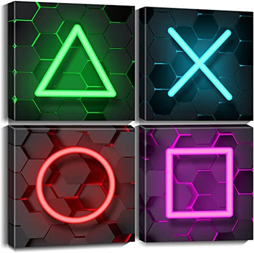 Biufo Spielzimmer Wanddekoration Wandkunst Drucke Gamer Symbole Malerei Bild für Kinderzimmer Jungen Schlafzimmer Dekoration (Schwarz A, klein)