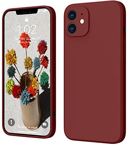 ElestBela Coque de Protection pour iPhone 12 en Silicone - Ultra Fine - avec Microfibre - Résistant aux Rayures - Rouge foncé
