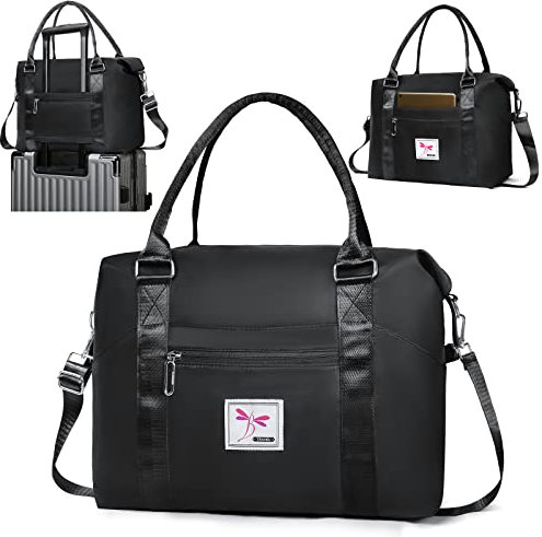 flintronic Reisetasche Damen, Faltbare Reisetasche, Sporttasche, Handgepäck Tasche, Wasserdicht Travel Bag Duffle Bag, Trainingstasche, Handtasche für Sport & Reisen-Schwarz