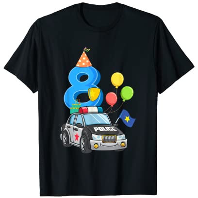 Kinder-Polizei-Auto, zum 8. Geburtstag, für Kinder, Spielzeug, Mottoparty T-Shirt