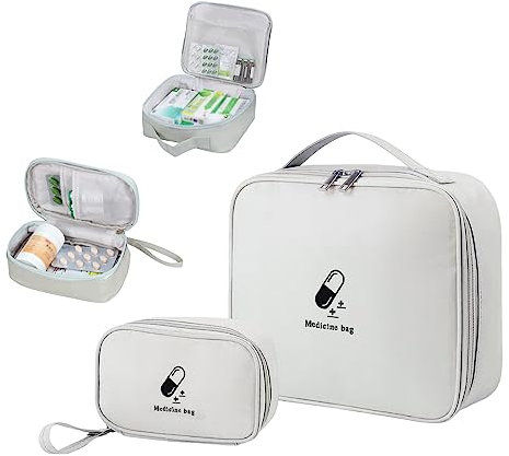 JUNUNDJING 2 Piezas Botiquin de Primeros Auxilios Vacía, Botiquin Viaje, Kit Primeros Auxilios, Botiquin Coche, Casa, Caja Medicamentos, Para Oficina, Hogar, Deportes, Viajes, Camping(Gris)