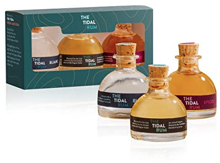 TIDAL RUM Mini Rum Gift Set 3 x 5cl (40% ABV) | Selection of Rum Miniatures Infused with Rare Marine Botanicals from Jersey | Aged Rum Gift with Spiced Rum | Jamaican Rum Blended with Caribbean Rum
