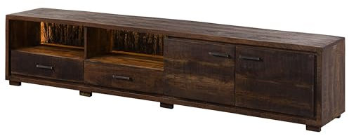 MASSIVMOEBEL24.DE | Bark TV-Board aus Massivholz #210 | aus Akazienholz - Dunkelbraun, lackiert | 220x40x47 cm | 3 Fächer & 2 Schublade | Kommode, Anrichte