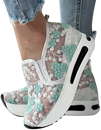 Gesundheitsschuhe Damen Mit Fußbett Wedges Keilabsatz Schuhe Stoßdämpfende Athletische Schuhe Mesh Sportlich Schuhe Komfortabel Breite Schuhe Freizeitsportschuhe Für Sporthalle Outdoor Jogging
