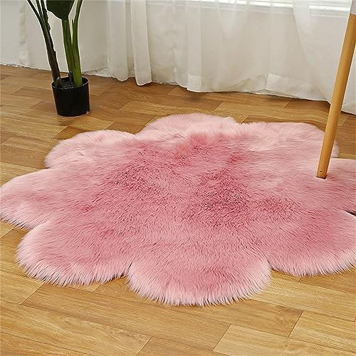 Tomifine Faux Peau de Mouton en Laine Tapis, Peau de Mouton Synthétique Fluffy Soft Luxe Laine Tapis de Canapé Coussin Décorez Votre Salon et Votre Chambre (80 cm,Rose Clair)