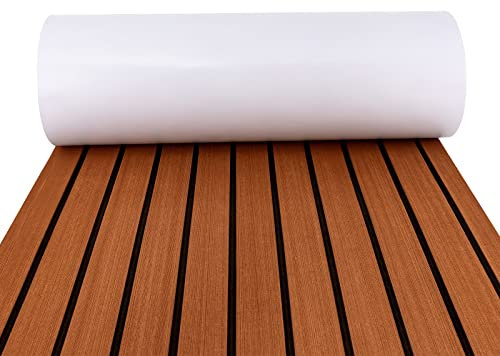 OUKANING 240x60x0.6Cm Bodenbelag Fußboden Selbstklebend Mat Yacht Boot Decking, Braun Mit Schwarzer Naht, Wohnmobil Boot Yacht Bodenbelag Matte, Einfach Reinigen Und Installieren