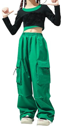 Pantalon Cargo Adolescente Enfant Fille 3-14 Ans Ample Pantalon Fille Large Taille Elastique avec Cordon De Serrage Printemps Chic Confortable Casual Sport Jogging Streetwear (10-12 Ans, Vert)