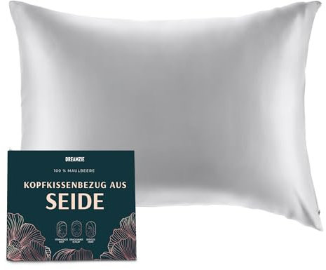 DREAMZIE Seidenkissenbezug 40 x 80 cm für Haar und Haut, Kissenbezüge Seide 19 Momme (Silber-Grau, 1 Stück)