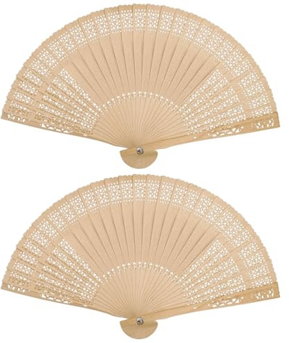KIPTVO 2PCS Hand Fan Folding, Wooden Hand Fan, Wooden Fans Handheld, Wedding Hand Fans, Handheld Hollow Fan, Vintage Festival Fan, for Home Weddings Decor DIY Birthdays