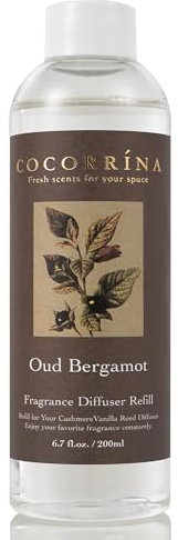 COCORRÍNA Raumduft Nachfüller 200ml, Oud Bergamot, Langanhaltender Duft mit natürlichen ätherischen Ölen, Erfrischender und beruhigender Raumduft für Wohnzimmer, Schlafzimmer und Badezimmer