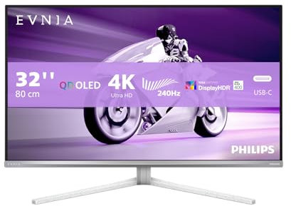 PHILIPS Evnia 32M2N8900AM - 32 Zoll UHD OLED Gaming Monitor, 240 Hz, 0.03 ms, HDR400, FreeSync Prem. Pro, G-Sync comp., Ambiglow (3840x2160, 2X HDMI 2.1, 1x DP 1.4, 1x USB-C (90W PD), USB Hub) Weiss
