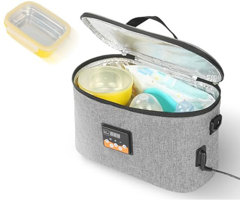 lvifloae 12 V multifunktionale Auto-Lebensmittel-Heiz- und Warmhaltetasche, tragbarer Ofen, elektrisch beheizte Lunchbox, lebensmittelisolierte Lunchbox mit Digitalanzeige für Auto, Auto,