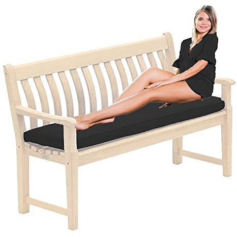Outdoor Water-Resistant Bench Rattan Cushion Pad for Garden 2/3/4 Seater 108/143/170cm Thick Long Bench Chair Cushions Pad for Swing Patio (Black, 4 Seater-170x52x6cm)