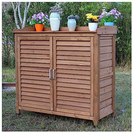 Outdoor-Gartenschrank, wetterfest, Holz-Schuhregal und Werkzeugaufbewahrung, Spind für Garten, Balkon, Gang, geräumig und langlebig