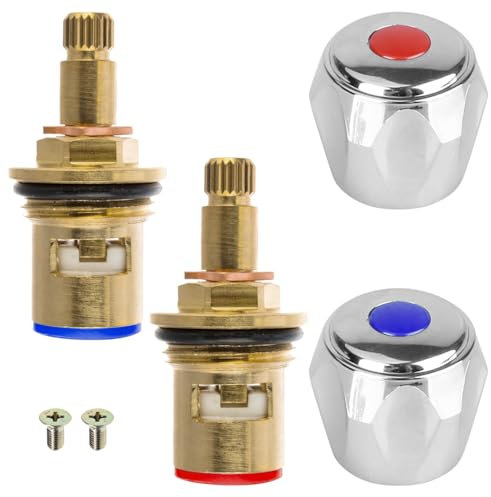 Wasserhahn-Ventil-Kit, Robust und Einfach zu Bedienen, Wasserhahn Ventiloberteil Set mit Ventileinsätzen und Schrauben, Wasserhahn Ventile Armaturen, für Küche, Bad, Waschbecken (Messing + Silber)