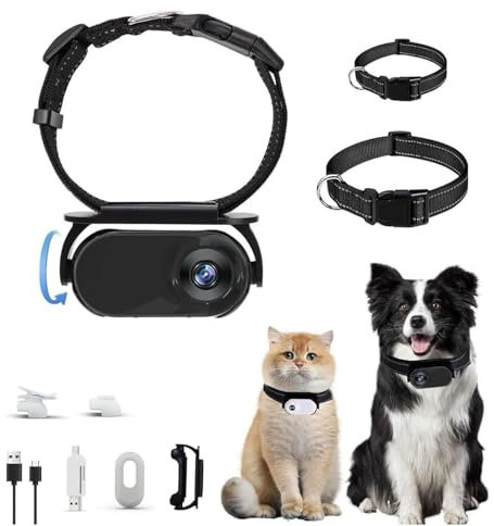 Baomaeyea Katzen-Kamera-Halsband, 360° drehbar, kabellos, 1080P HD, kein WLAN erforderlich, Action-Kameras für Hunde, Katzen, drinnen und draußen, Schwarz