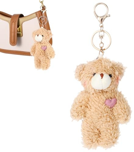 LLOUSSAK 1 Stück Bären Plüsch Schlüsselanhänger,Weiche Bären Bag Charms,Plush Doll Anhänger Tasche,Plush Keychain mit Schlüsselring für Kinderrucksack,Rucksack,Handtasche,Geldbörse