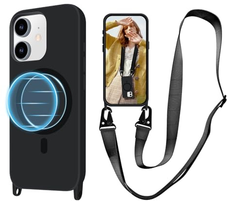 VooDirop Handykette Hülle für iPhone 12/ iPhone 12 Pro mit Band [Kompatibel mit Magsafe], Magnetische Handyhülle TPU Silikon Schutzhülle zum Umhängen Kordel für iPhone 12/ iPhone 12 Pro 6.1''