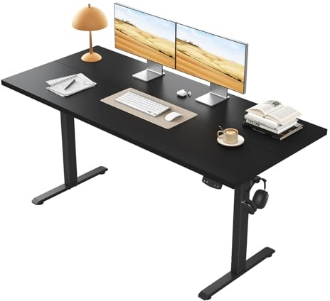 Klicelor Electric Standing Desk, 2 Memory Buttons for stand & sit, 100x60 | Height Adjustable Desk for smart Pannel, 72-116cm, Sit Stand Desk with 2 Hooks, Home Office Desk, 2 pcs Desktops, Black
