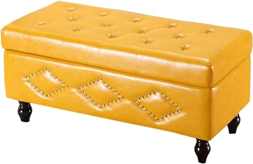 Vintage Rivet Ottomane Bank – Rechteckige PU-Kissen Fußstütze & Aufbewahrungsbox mit großer Kapazität – Stilvolle Holz-Schuhbank für Heimdekoration & Eingangsbereich
