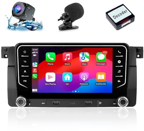 [2G+64G] Autoradio für BMW E46 (1999-2005) 3er 318i 320i 320d 325i 328i 330i M3 mit Android Auto und CarPlay, Car Radio Android Stereo mit Rückfahrkamera/Mikrofon/Canbus/USB/Bluetooth/WiFi/App Store