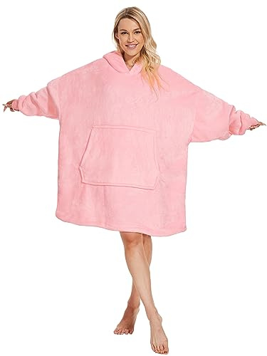Gentlewarm Wearable Blanket Hoodied Women, Oversized Hoodie Blanket for Adults Men Ultra Soft Sherpa Fleece Warm Snuggle Hoodie as Gifts for Women Rose Pink