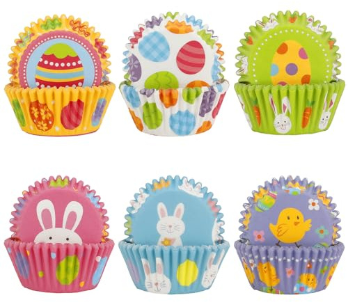 300 Stück Oster-Muffinförmchen, 6 Designs Gelb Hasen Cupcake-Becher, Backförmchen für Ostern Geburtstag Frühstücksdekoration