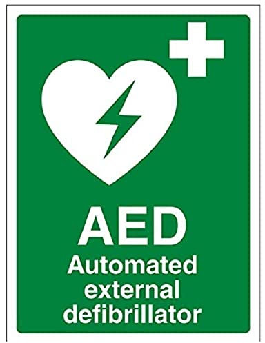 vsafety 31033 an-s AED Automatiesierter Externer Defibrillator Erste Hilfe Allgemeine Zeichen, selbstklebend, Hochformat, 150 mm x 200 mm x 200 mm, grün