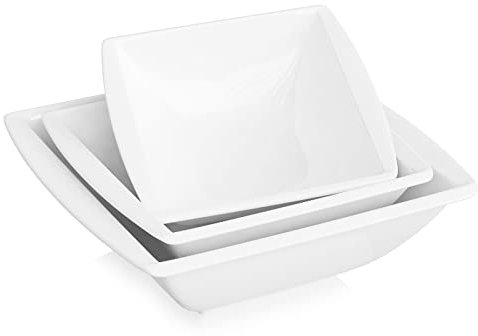 MALACASA, Série Blance, 3pcs Assiettes à Soupe, Bol à Céréales en Porcelaine, Saladier 3 Tailles Combiné Service de Table