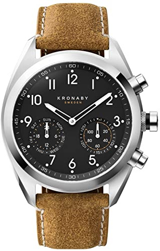 KRONABY Uhr Smart Herren Hybrid aus Edelstahl und Leder Braun