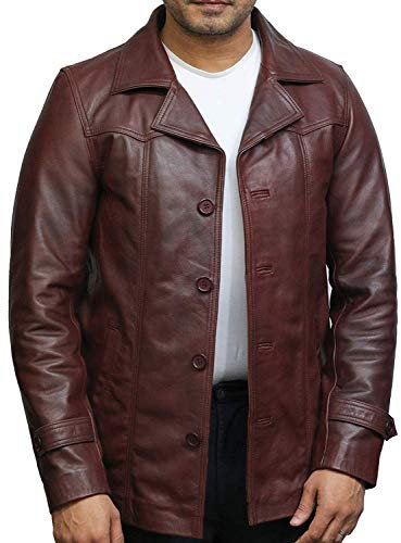 BRANDSLOCK Herren Echtes Lammfell Leder Safari Graben Mantel (L, Braun)