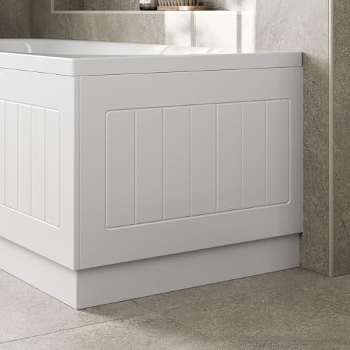 Affine® Tongue & Groove 700mm End MDF Bath Panel 15mm, Modern Wooden Panels for Bathroom Baths Soaking Tubs, Adjustable Plinth, Easy to Cut, White